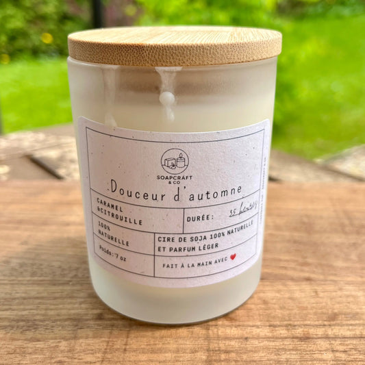 Liquidation: bougie de soja Douceur d'automne La Sultana Savonnerie | Savons et soins naturels faits main | Québec