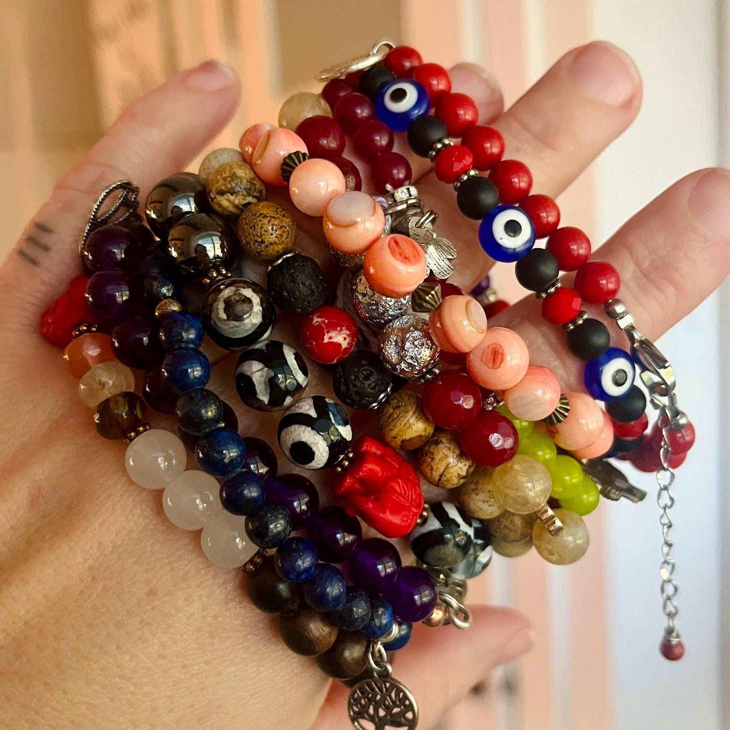 Clearance: Lot of 10 semi-precious stone mala bracelets - Lot #2