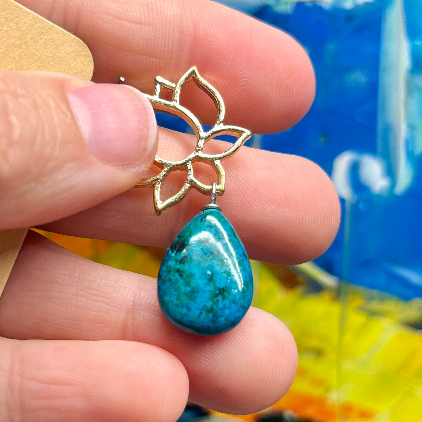 Pendientes de loto de crisocola