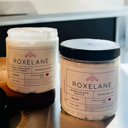 Ensemble ROXELANE pêches Bellini La Sultana Savonnerie | Savons et soins naturels faits main | Québec