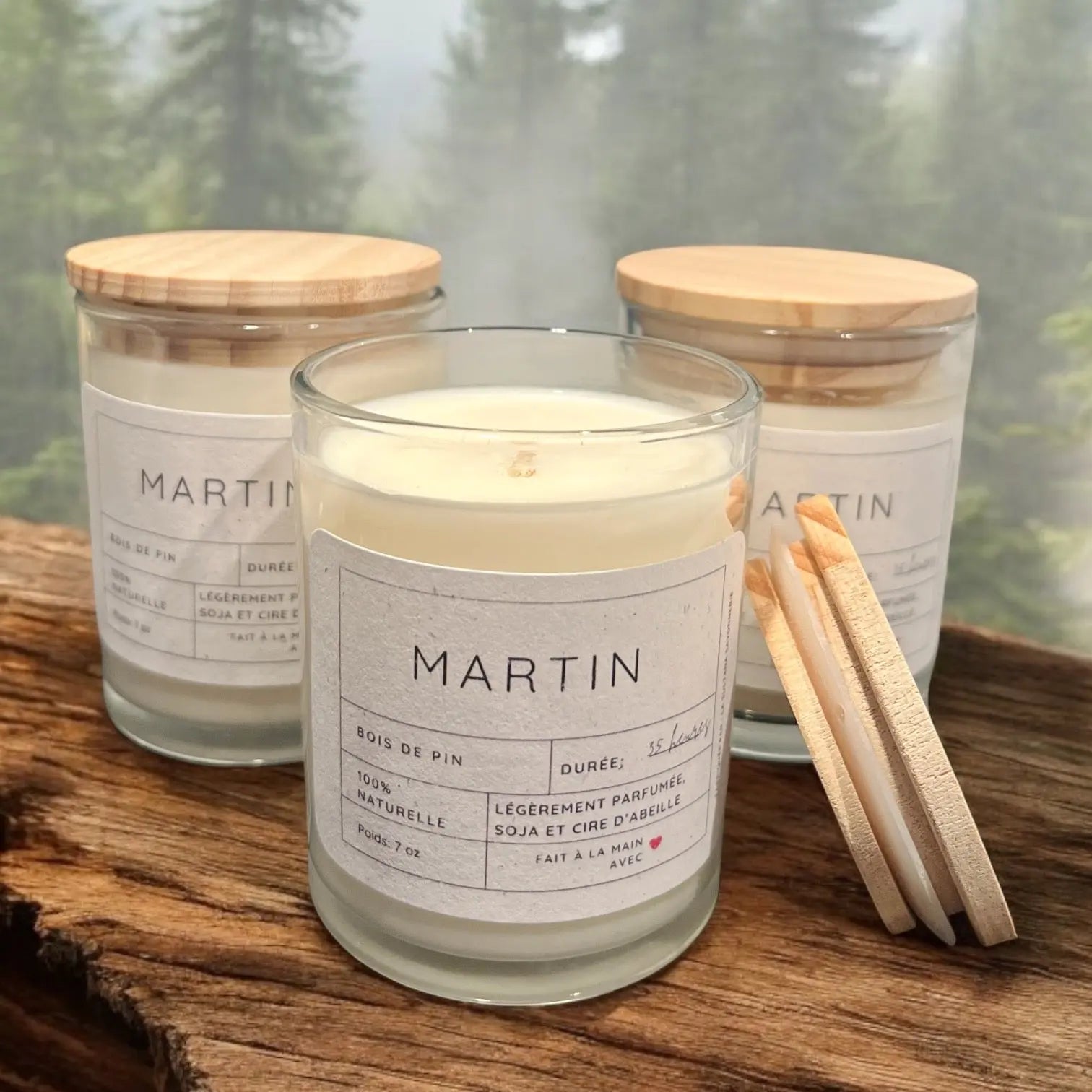 Bougie de soja MARTIN bois de pin - La Sultana Savonnerie | Savons et soins naturels faits main | Québec
