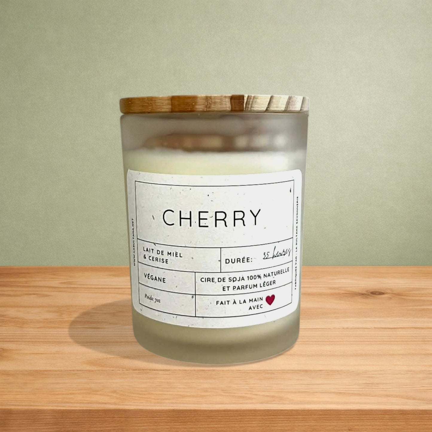 Bougie cerise et lait de miel 7oz - La Sultana | Soins naturels québecois