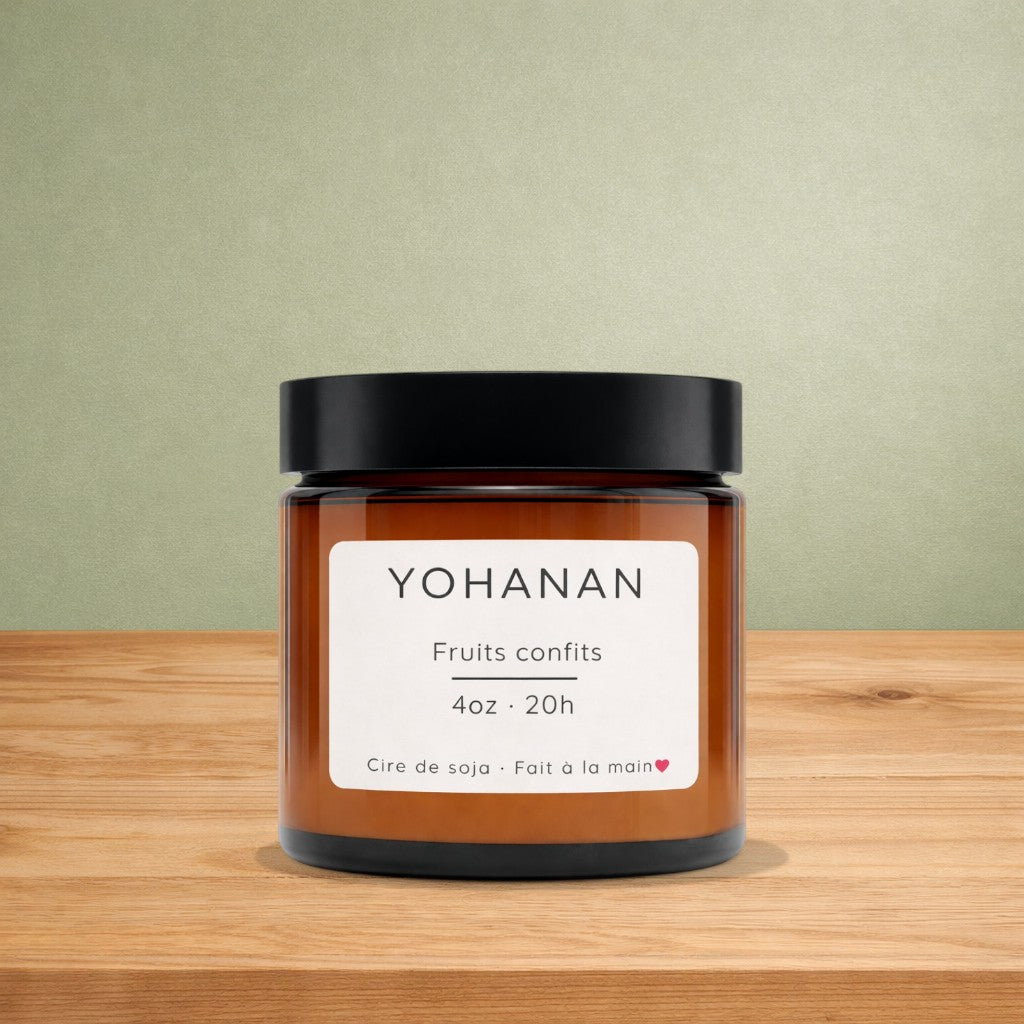 Bougie de soya YOHANAN fruits confits - La Sultana | Soins naturels québecois