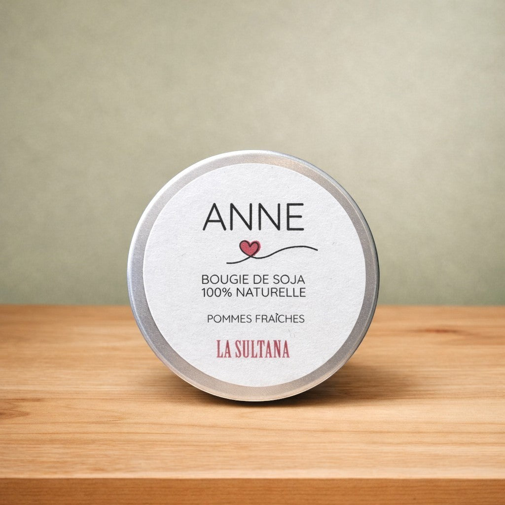 Bougie de soya ANNE pommes fraîches - La Sultana | Soins naturels québecois