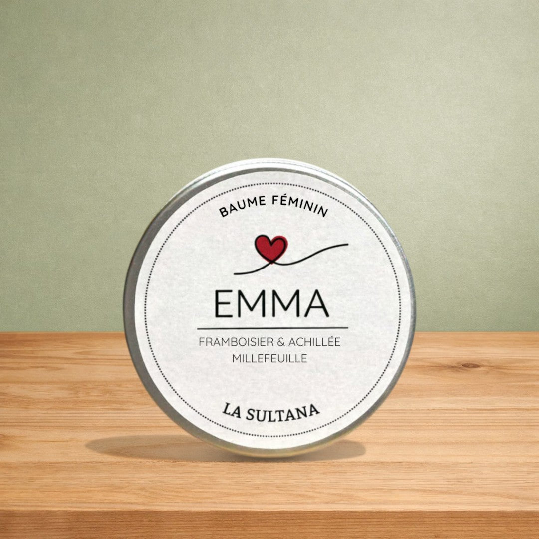 Baume féminin EMMA macérat de framboisier & achillée millefeuille - La Sultana | Soins naturels québecois