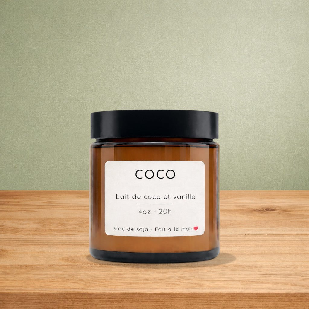 Bougie de soya COCO lait de coco et vanille - La Sultana | Soins naturels québecois