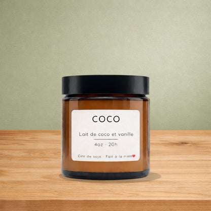 Bougie de soya COCO lait de coco et vanille - La Sultana | Soins naturels québecois
