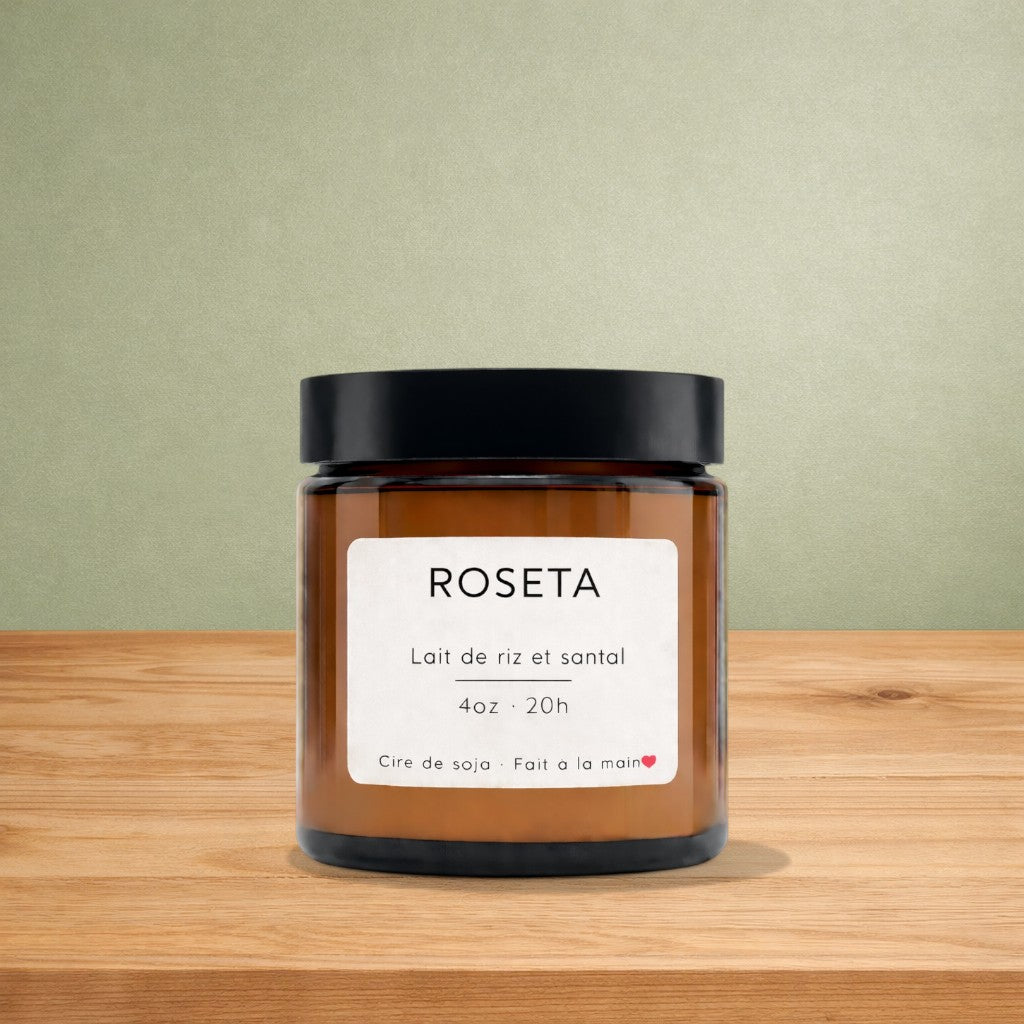 Bougie de soya ROSETA lait de riz & santal - La Sultana | Soins naturels québecois