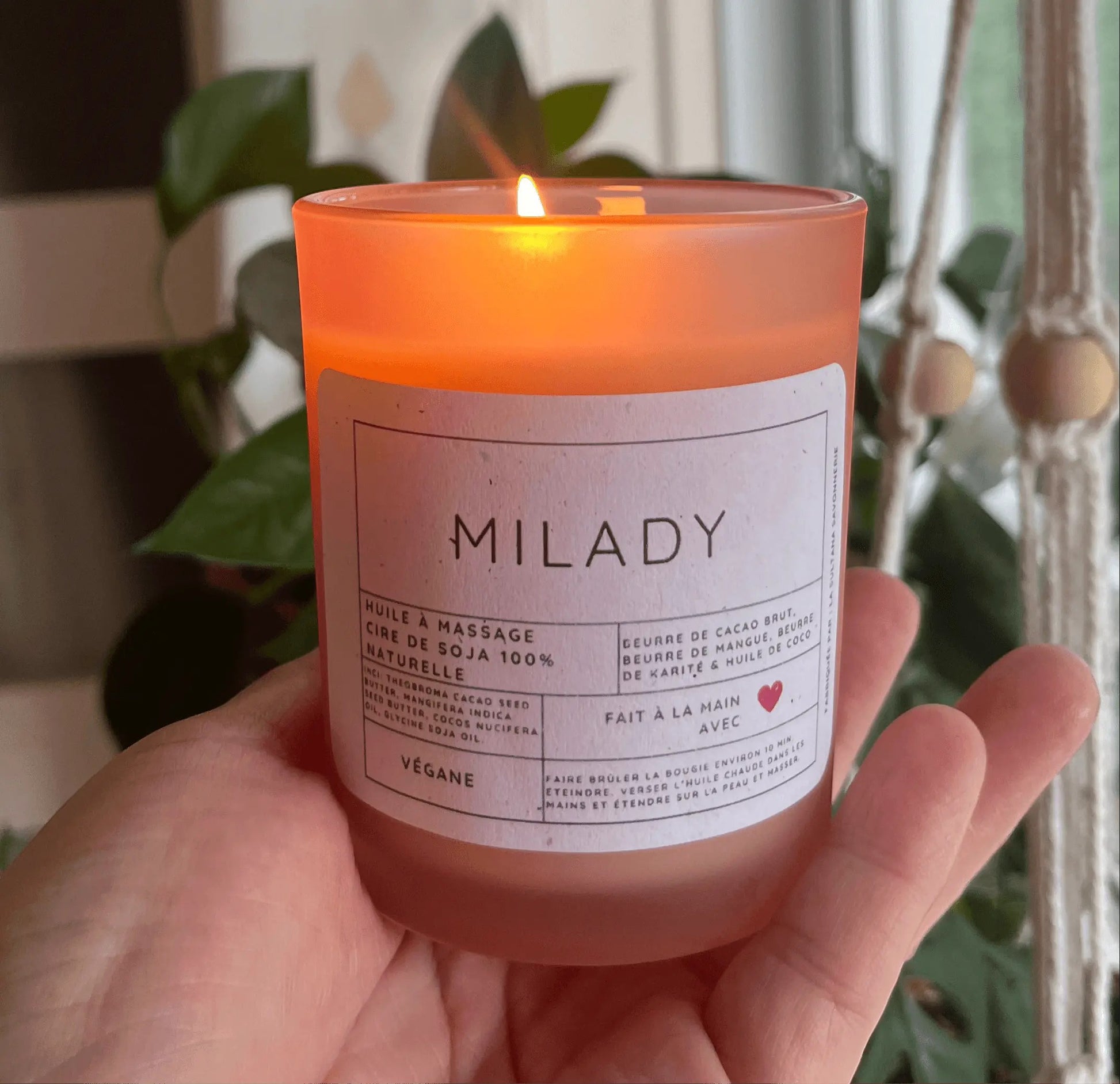 Bougie de massage MILADY cire de soja, karité et beurre de cacao - La Sultana | Soins naturels québecois