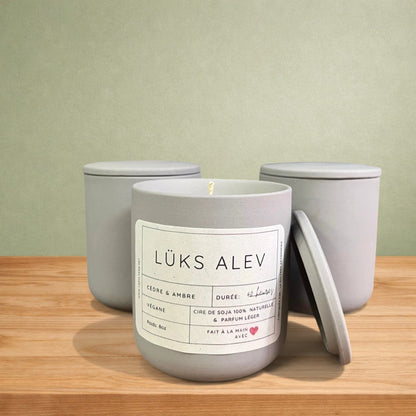 Bougie de soja LÜKS ALEV cèdre et  ambre - La Sultana | Soins naturels québecois