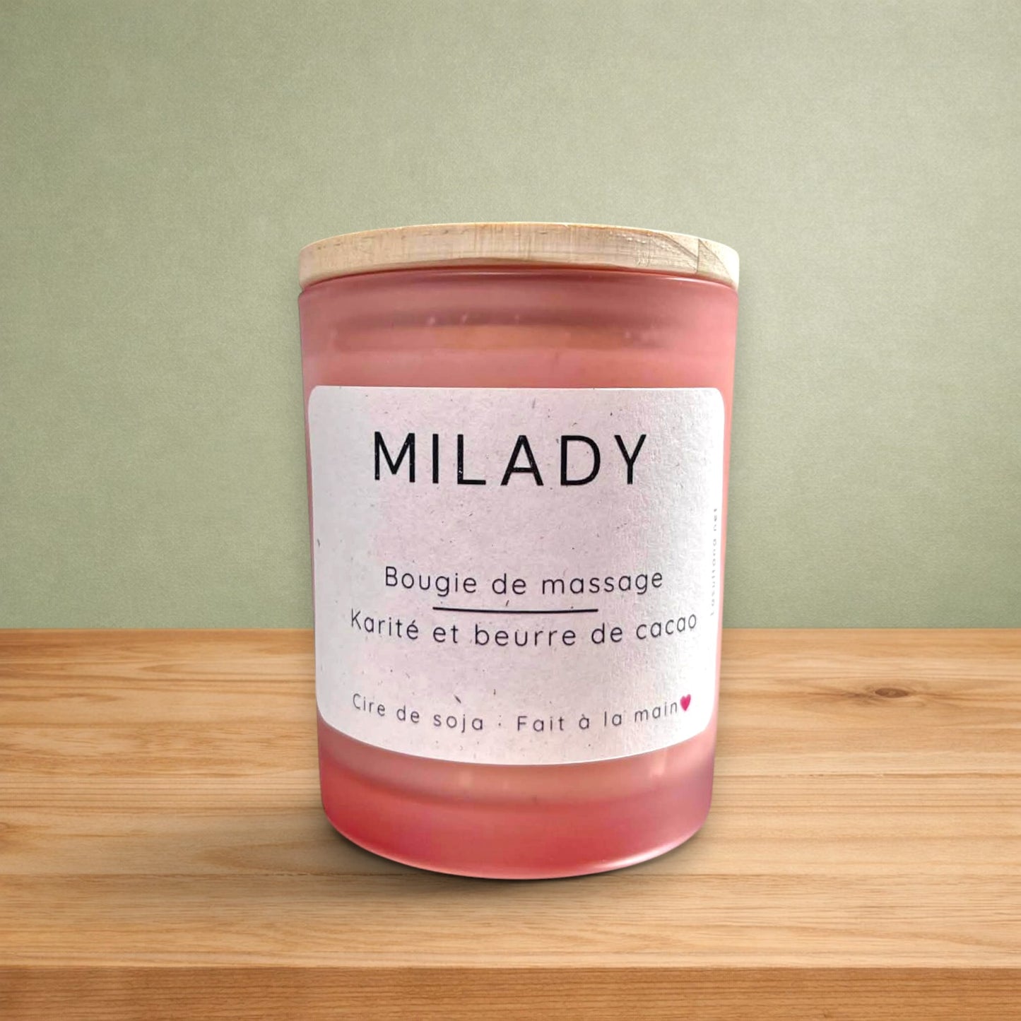 Bougie de massage MILADY cire de soja, karité et beurre de cacao - La Sultana | Soins naturels québecois