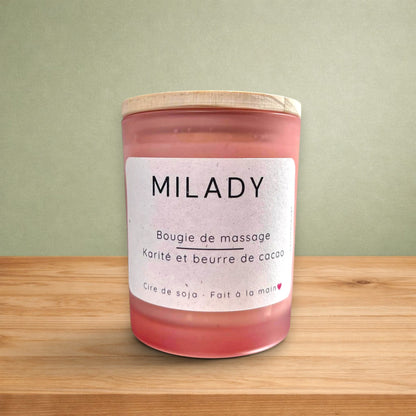 Bougie de massage MILADY cire de soja, karité et beurre de cacao - La Sultana | Soins naturels québecois