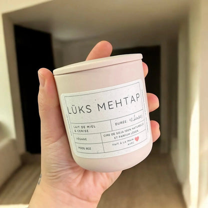 Bougie de soja LÜKS MEHTAP cerise et lait de miel - La Sultana | Soins naturels québecois