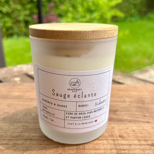 Liquidation: bougie de soja Sauge éclatante La Sultana Savonnerie | Savons et soins naturels faits main | Québec