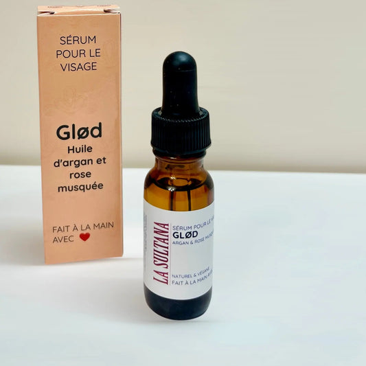 Sérum pour le visage et massage Gua Sha GLØD argan & rose musquée La Sultana Savonnerie | Savons et soins naturels faits main | Québec