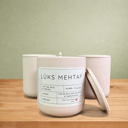 Bougie de soja LÜKS MEHTAP cerise et lait de miel - La Sultana | Soins naturels québecois