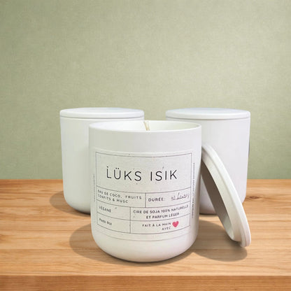 Bougie de soja LÜKS ISIK eau de coco,  fruits confits et musc - La Sultana | Soins naturels québecois
