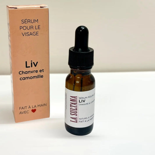 Sérum pour le visage et massage Gua Sha LIV chanvre & camomille La Sultana Savonnerie | Savons et soins naturels faits main | Québec