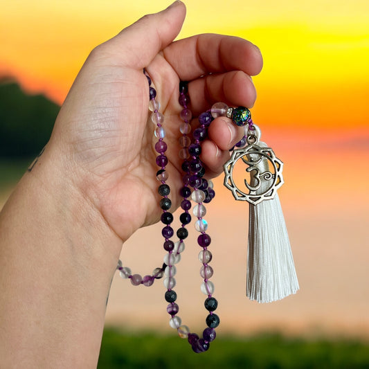 108 amethyst bead mala necklace