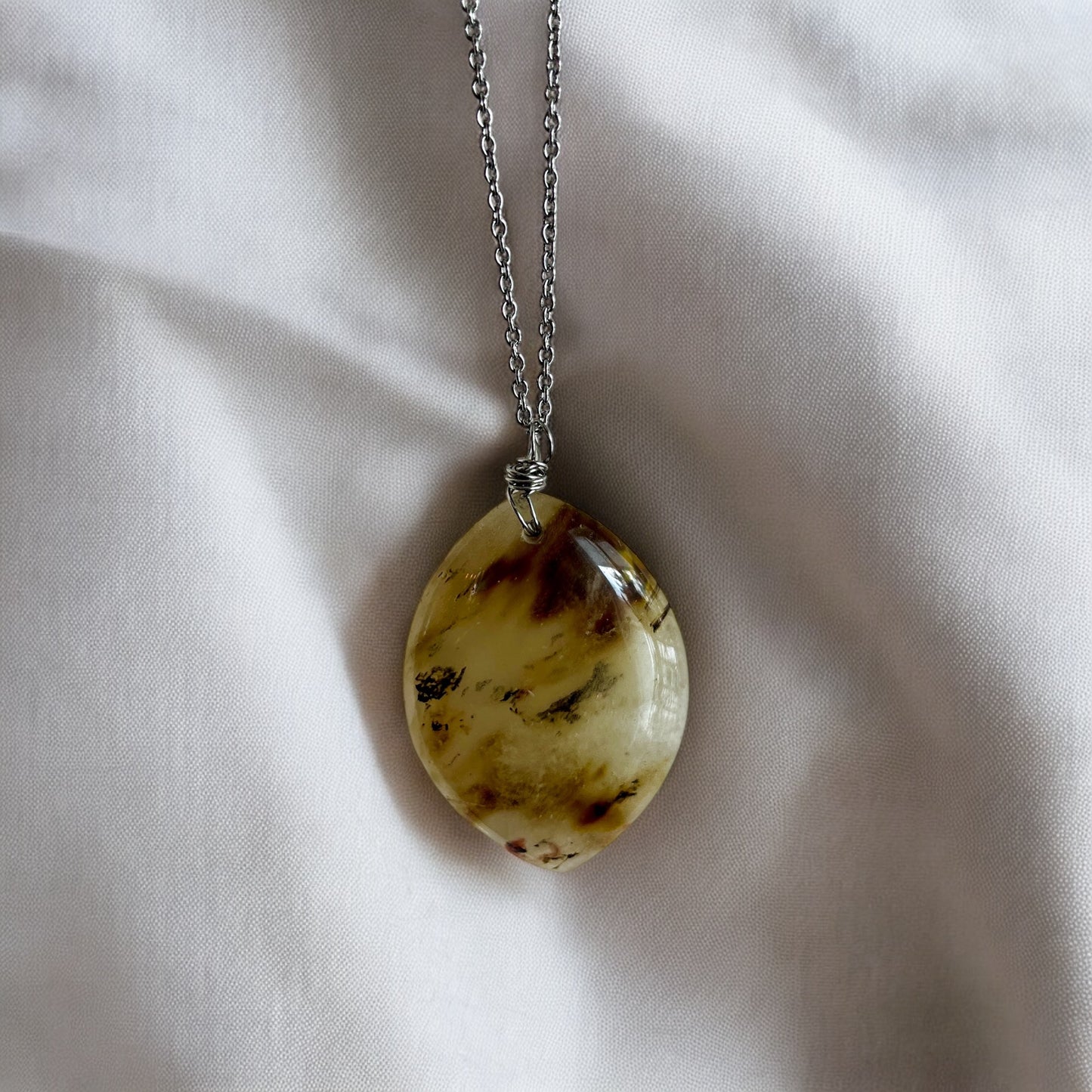 Dendritic Agate Pendant on 26-inch Stainless Steel Chain