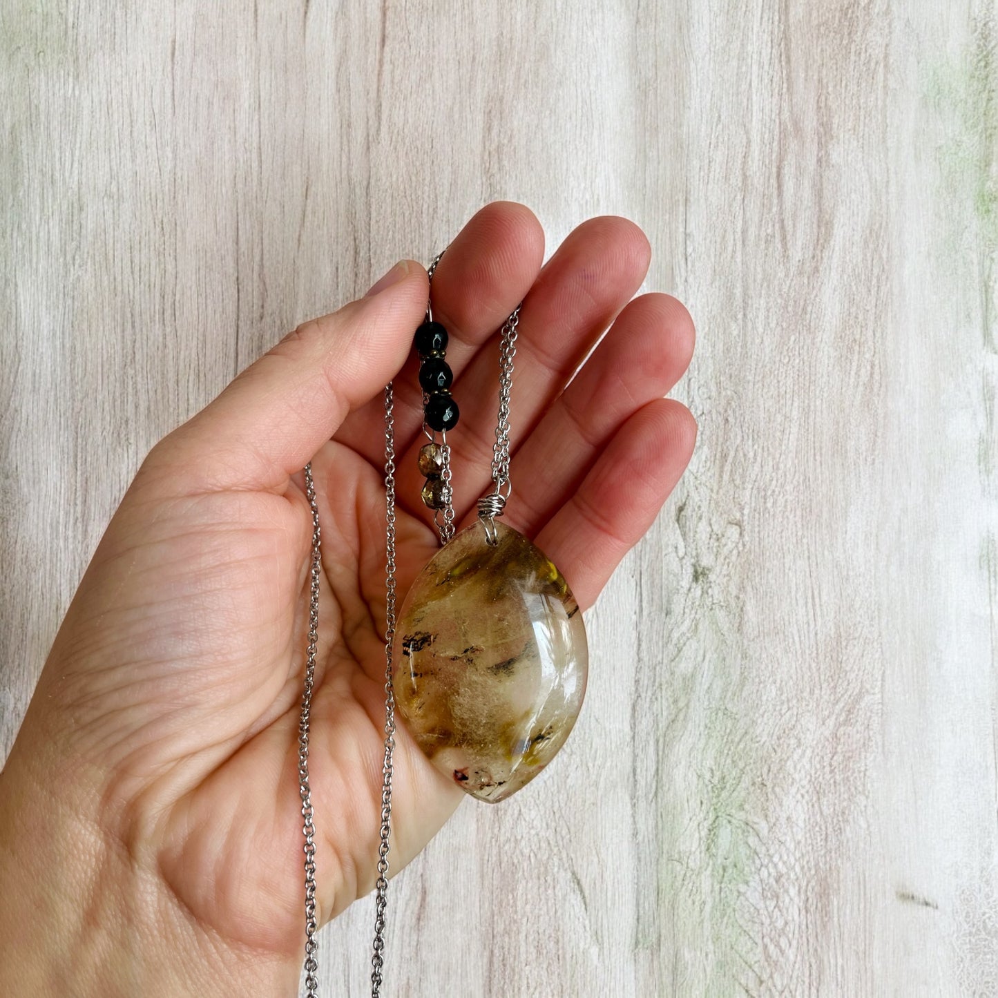 Dendritic Agate Pendant on 26-inch Stainless Steel Chain