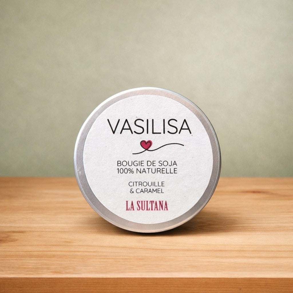 Bougie de soya VASILISA citrouille caramel - La Sultana | Soins naturels québecois