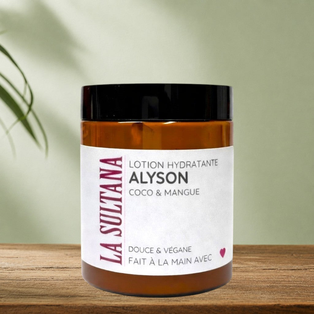 Lotion corporelle hydratante ALYSON coco et mangue - La Sultana | Soins naturels québecois