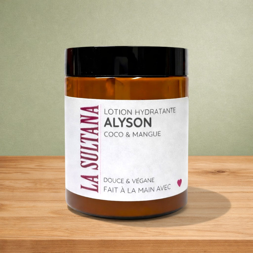 Lotion corporelle hydratante ALYSON coco et mangue - La Sultana | Soins naturels québecois
