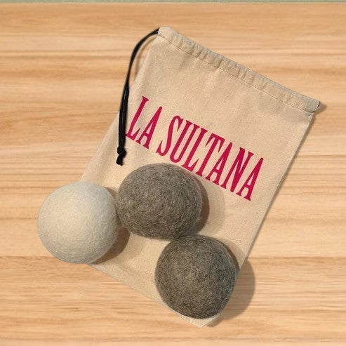 Balles (3) de séchage en laine naturelle - La Sultana | Soins naturels québecois