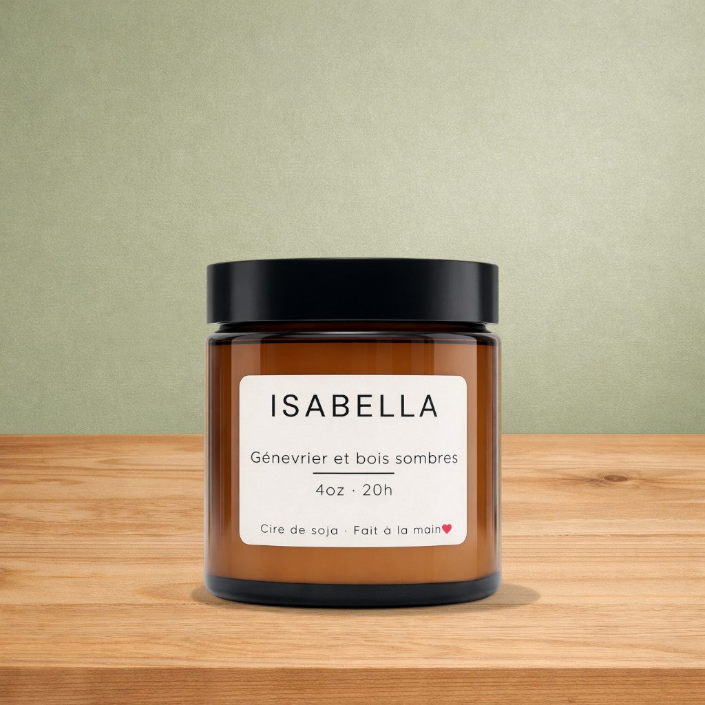 Bougie de soya ISABELLA genévrier et bois sombres - La Sultana | Soins naturels québecois