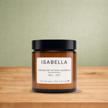 Bougie de soya ISABELLA genévrier et bois sombres - La Sultana | Soins naturels québecois