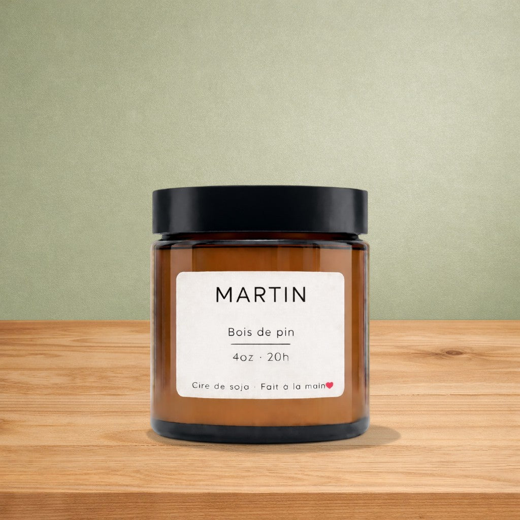 Bougie de soya MARTIN bois de pin - La Sultana | Soins naturels québecois
