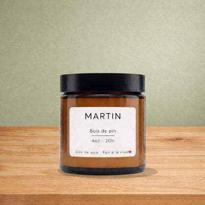 Bougie de soya MARTIN bois de pin - La Sultana | Soins naturels québecois