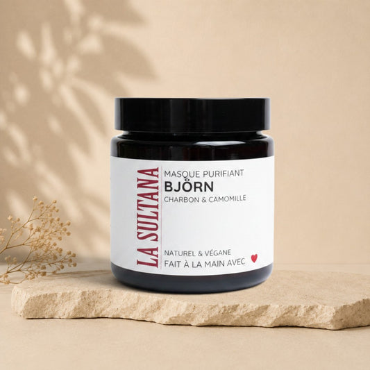Pot de masque purifiant BJÖRN au charbon et camomille par La Sultana Savonnerie | Savons et soins naturels faits main | Québec