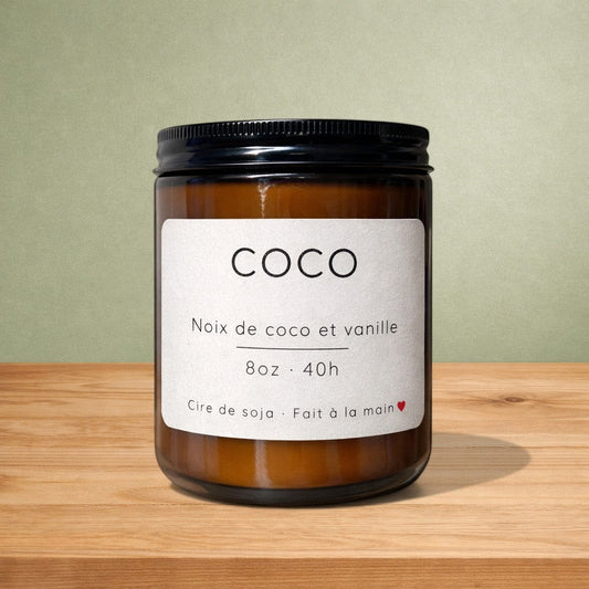 Bougie de soya COCO lait de coco et vanille - La Sultana | Soins naturels québecois