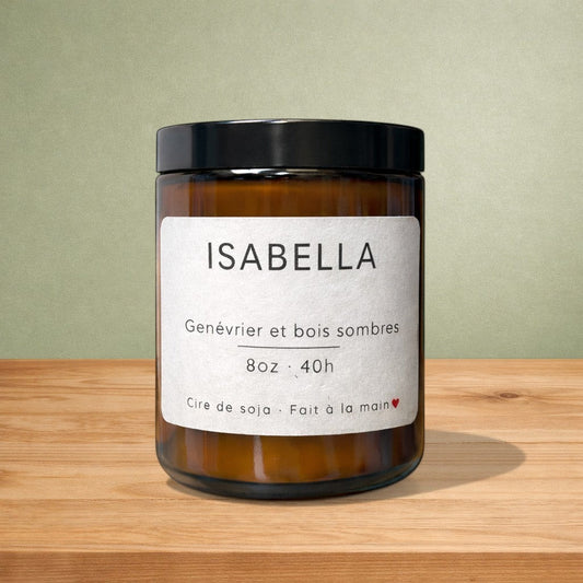 Bougie de soya ISABELLA genévrier et bois sombres - La Sultana | Soins naturels québecois