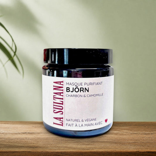 La Sultana Savonnerie BJÖRN purifying face mask with charcoal and chamomile, natural & vegan formula.