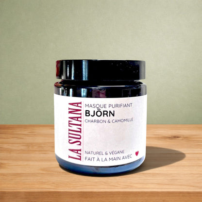 La Sultana Savonnerie BJÖRN purifying face mask with charcoal and chamomile, natural & vegan formula.
