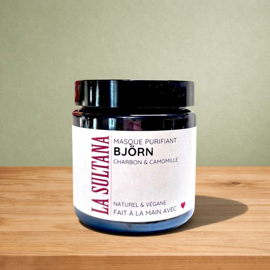 La Sultana Savonnerie BJÖRN purifying face mask with charcoal and chamomile, natural & vegan formula.