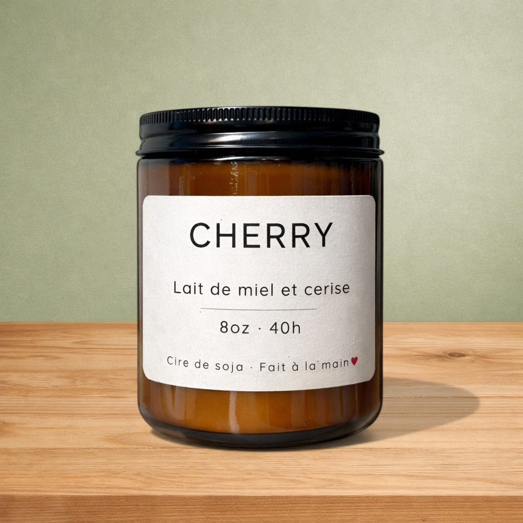 Bougie de soya CHERRY cerise et lait de miel - La Sultana | Soins naturels québecois