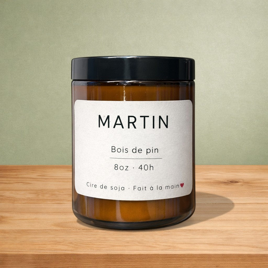 Bougie de soya MARTIN bois de pin - La Sultana | Soins naturels québecois