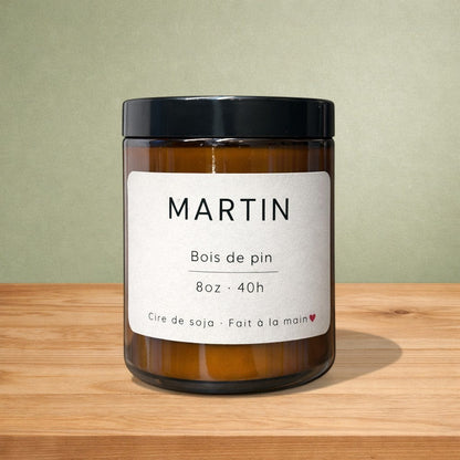 Bougie de soya MARTIN bois de pin - La Sultana | Soins naturels québecois