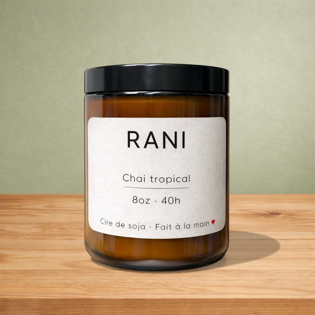 Bougie de soya RANI chaï tropical - La Sultana | Soins naturels québecois