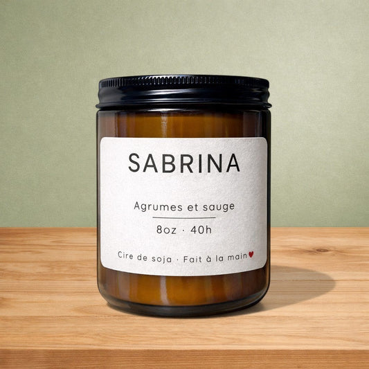 Bougie de soya SABRINA agrumes & sauge - La Sultana | Soins naturels québecois