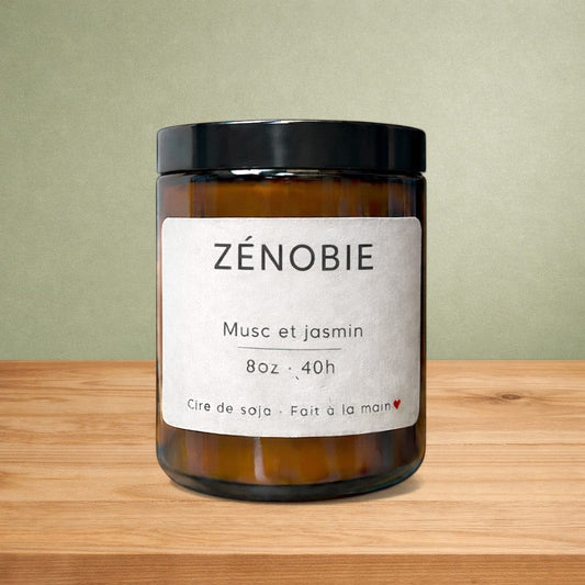 Bougie de soya ZÉNOBIE  musc et jasmin - La Sultana | Soins naturels québecois