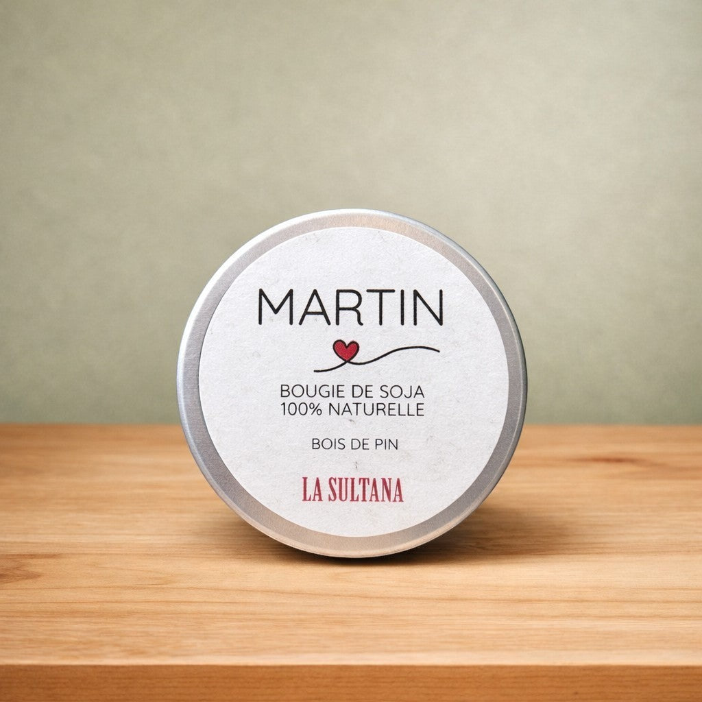 Bougie de soya MARTIN bois de pin - La Sultana | Soins naturels québecois