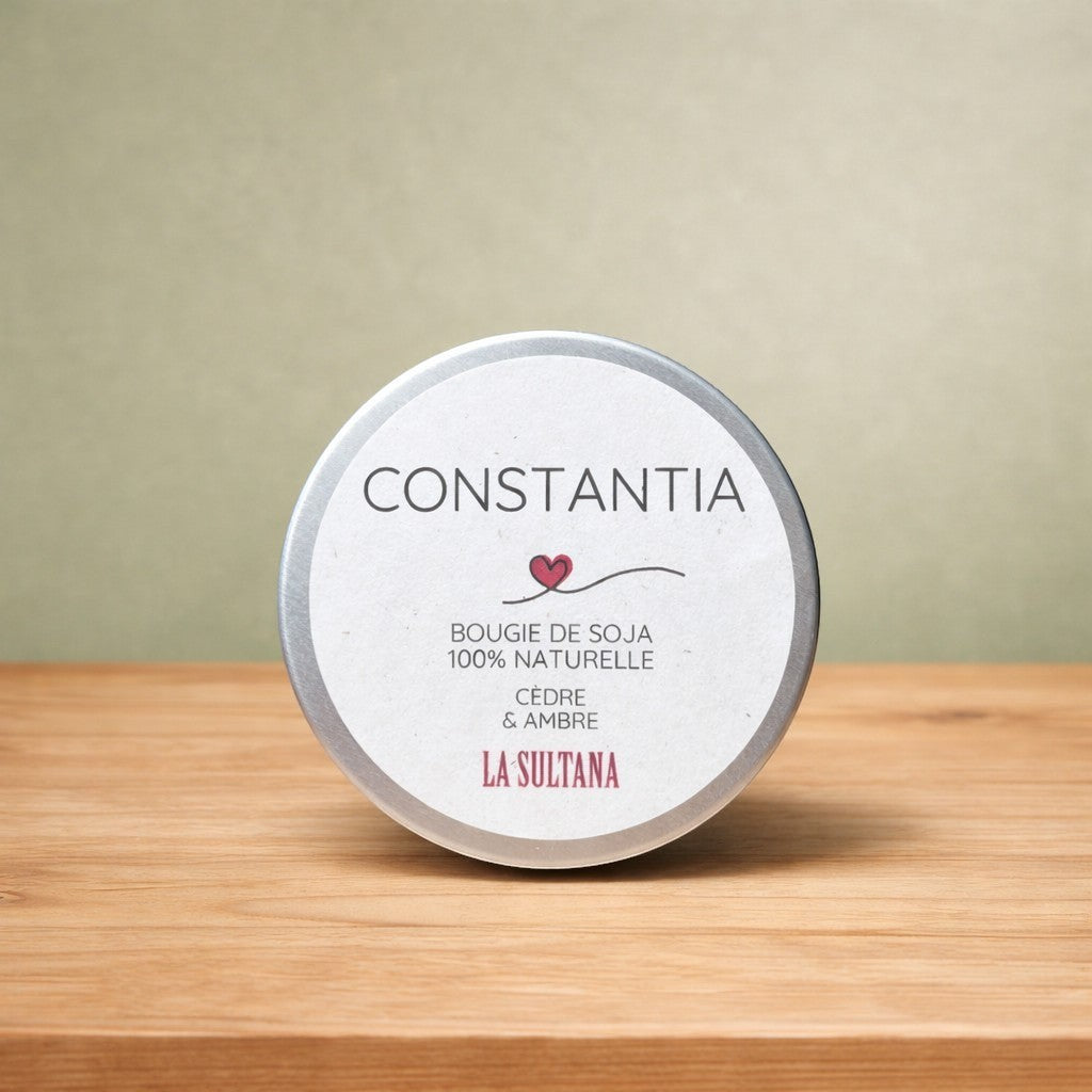 Bougie de soya CONSTANTIA cèdre et  ambre - La Sultana | Soins naturels québecois