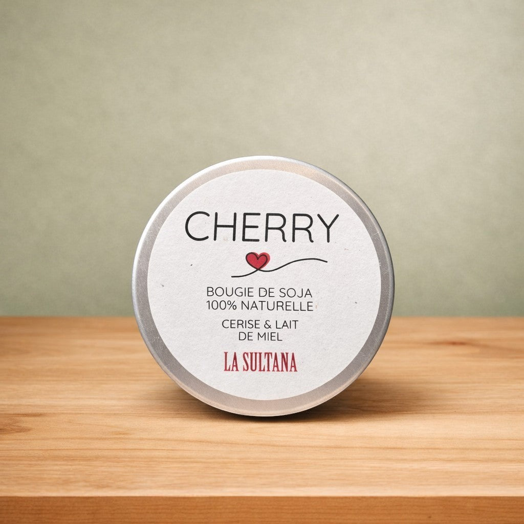 Bougie de soya CHERRY cerise et lait de miel - La Sultana | Soins naturels québecois