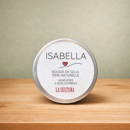 Bougie de soya ISABELLA genévrier et bois sombres - La Sultana | Soins naturels québecois