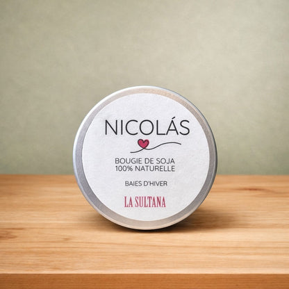 Bougie de soya NICOLÁS  baies d'hiver - La Sultana | Soins naturels québecois